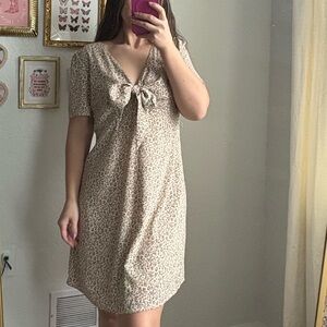 Wishlist Beige Floral Tie-Front Mini Dress